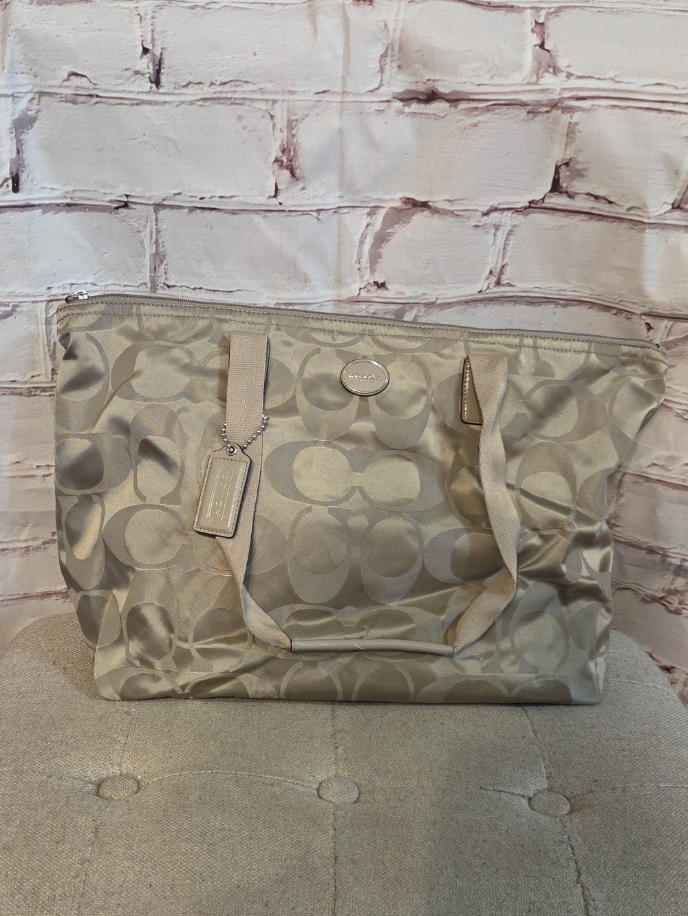 Coach Beige Signature Tote Bag